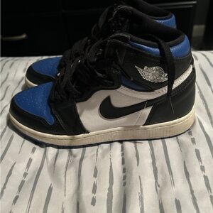 Kids Black and Blue High Jordan 1 Sneakers